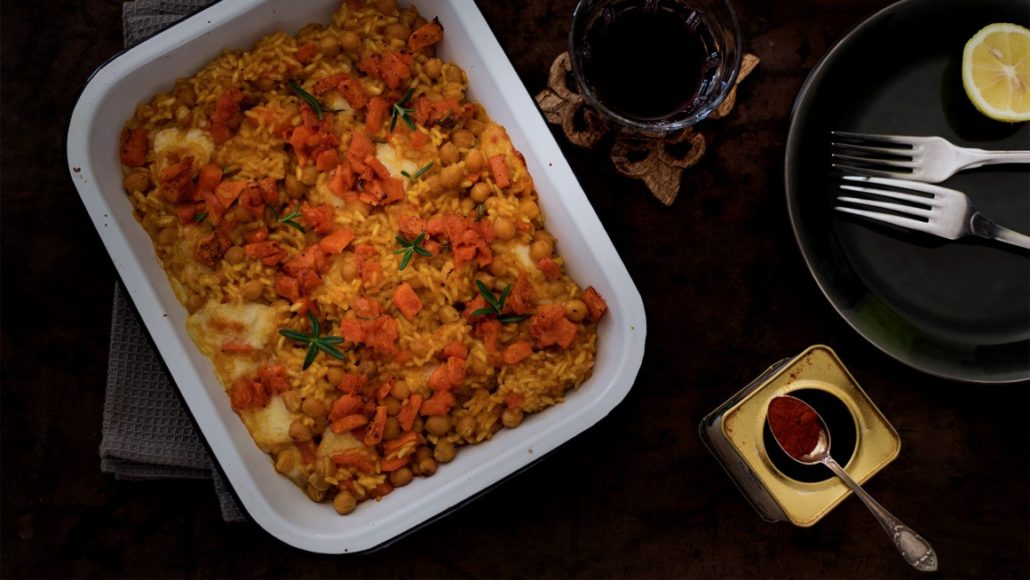 Riso al forno con ceci e zucca