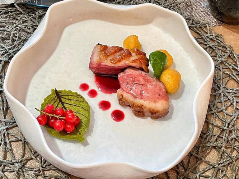 Petto d'anatra con salsa al vino rosso e frutti di bosco