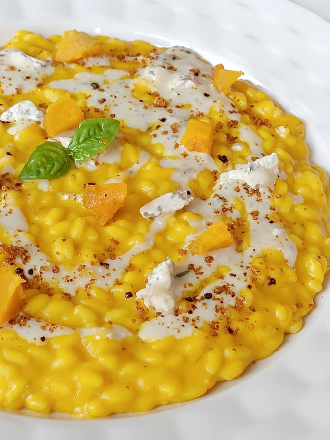 Risotto alla zucca con basilicapra e liquirizia