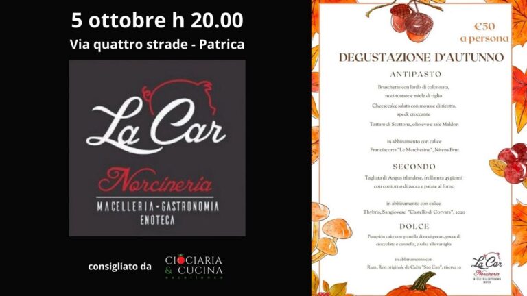 Vivi un'esperienza di gusto autunnale alla norcineria La Car di Patrica