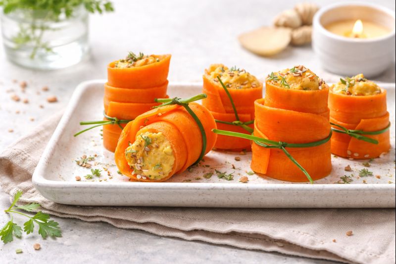 Involtini di carote con crema speziata di lenticchie