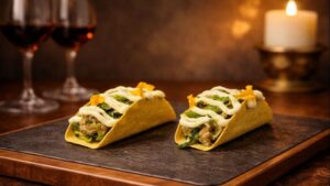 Tacos di salsiccia con broccoletti e fonduta di scamorza affumicata