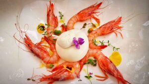 Crudo di gambero viola e burrata